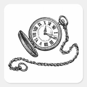 Vintage Victorian Pocket Watch Line Art Square Sticker