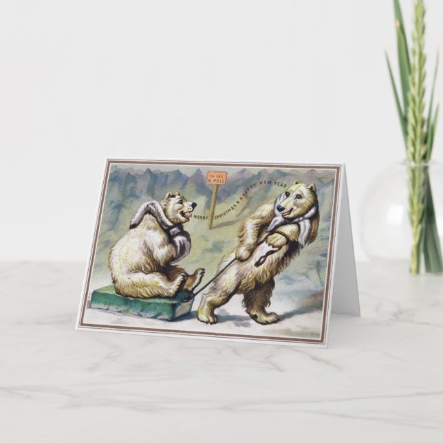 Vintage Victorian Polar Bears Holiday Card (Front)