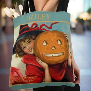 Vintage Victorian Pretty Girl with Pumpkin Custom Tote Bag