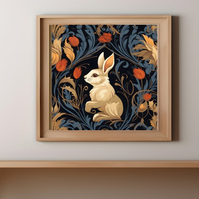 Vintage Victorian Rabbit  Poster (A print of a vintage Victorian rabbit is in a frame on a wall.)