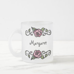 Vintage Victorian Red Rose Personalised Floral Frosted Glass Coffee Mug