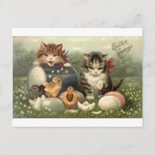 Vintage Victorian Retro Art Cats Kittens Easter Holiday Postcard