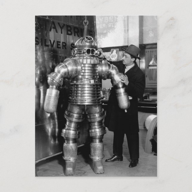 Vintage Victorian Robot Diving Suit Postcard (Front)