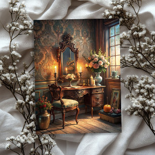 Vintage Victorian romantic nook table roses damask Tissue Paper