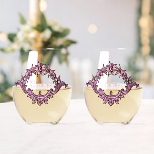 Vintage Victorian Romantic Personalised Stemless Wine Glass
