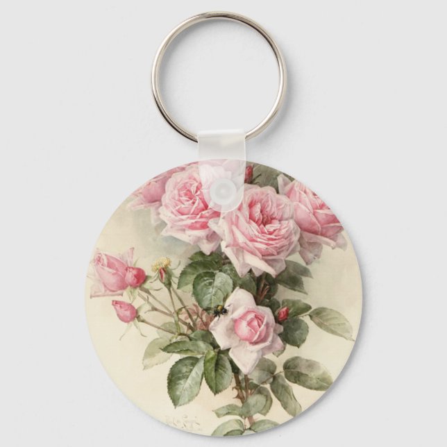Vintage Victorian Romantic Roses Key Ring (Front)