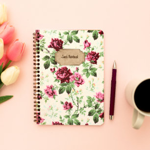 Vintage victorian rose pattern custom name notebook