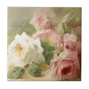 Vintage Victorian Rose Watercolor Tile