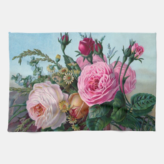 Vintage Victorian Roses Kitchen Towel (Horizontal)
