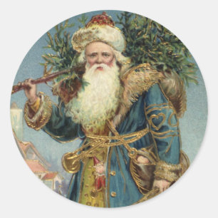 Vintage Victorian Santa Claus with Christmas Tree Classic Round Sticker