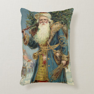 Vintage Victorian Santa Claus with Christmas Tree Decorative Cushion