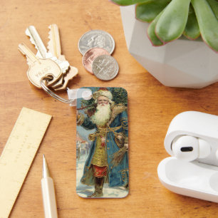 Vintage Victorian Santa Claus with Christmas Tree Key Ring