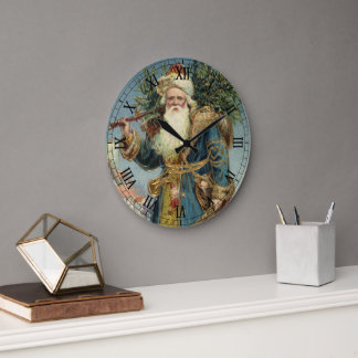 Vintage Victorian Santa Claus with Christmas Tree Large Clock
