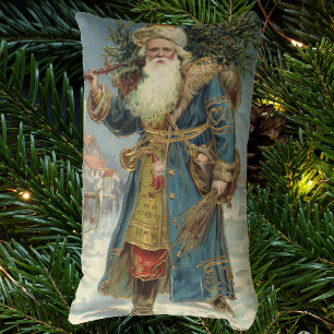 Vintage Victorian Santa Claus with Christmas Tree Lumbar Cushion