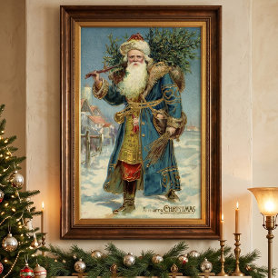 Vintage Victorian Santa Claus with Christmas Tree Poster