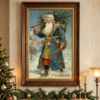Vintage Victorian Santa Claus with Christmas Tree Poster