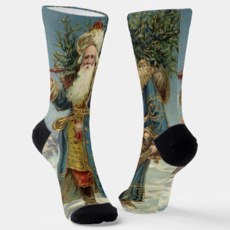 Vintage Victorian Santa Claus with Christmas Tree Socks