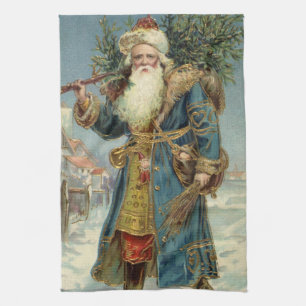 Vintage Victorian Santa Claus with Christmas Tree Tea Towel