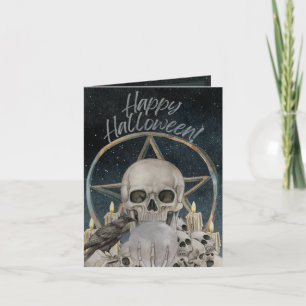 Vintage Victorian Scrying Skeletons Halloween Card