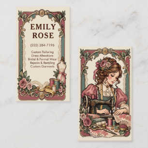 Vintage Victorian Seamstress Sewing Machine Business Card