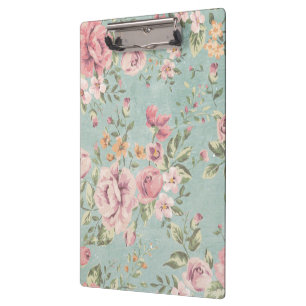 Vintage victorian shabby chic pale blue floral red clipboard