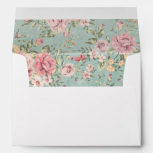 Vintage victorian shabby chic pale blue floral red envelope