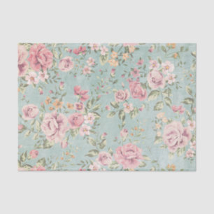 Vintage victorian shabby chic pale blue floral red tissue paper
