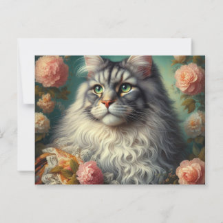 Vintage Victorian Silver Maine Coon Cat Postcard