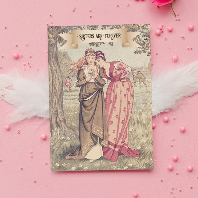 Vintage Victorian Sister Birthday Cute Sisters Card (This vintage Valentine for your sister features the art of the great illustrator Kate Greenaway.)