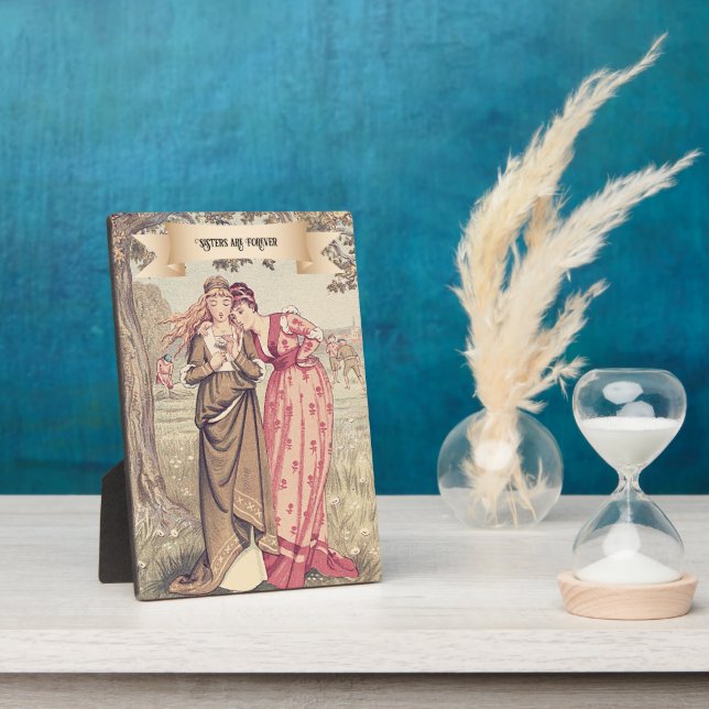 Vintage Victorian Sisters Cute Regency Painting Plaque (Side)