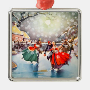 Vintage Victorian Skaters Metal Tree Decoration