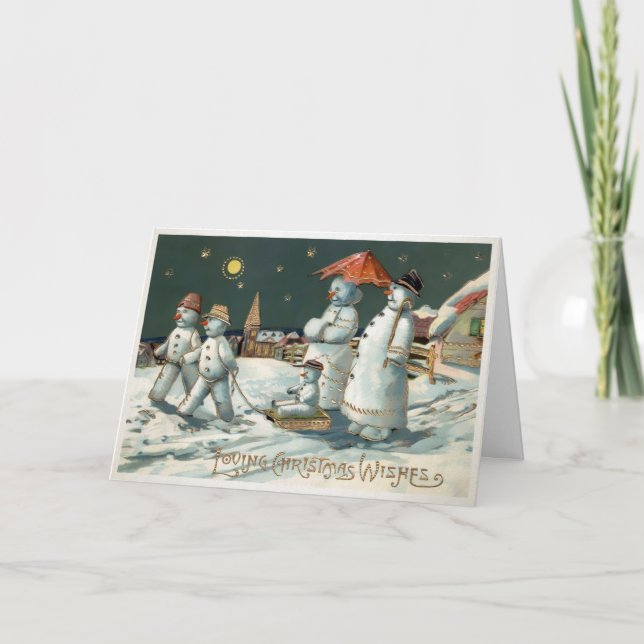 Vintage Victorian Snowmen Holiday Card (Front)