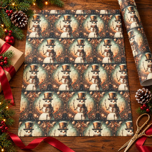Vintage Victorian Snowmen Rustic Old Fashioned Wrapping Paper