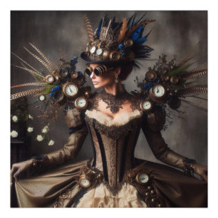 Vintage Victorian Steampunk Clockwork Time Lady Photo Print