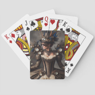 Vintage Victorian Steampunk Clockwork Time Lady Playing Cards