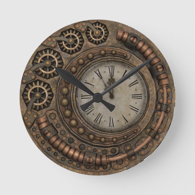 Vintage Victorian Steampunk Metal Bronze Round Clock (Front)