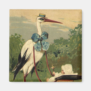 Vintage Victorian Stork and Baby Carriage Magnet
