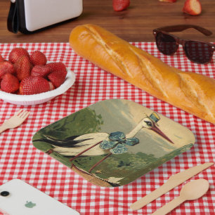 Vintage Victorian Stork and Baby Carriage Paper Plate