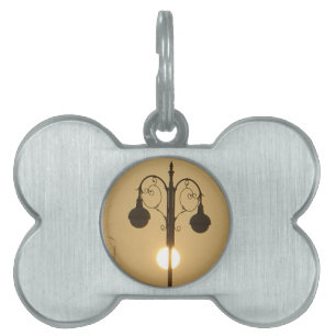 Vintage Victorian Sunset street light. Pattern Art Pet Tag