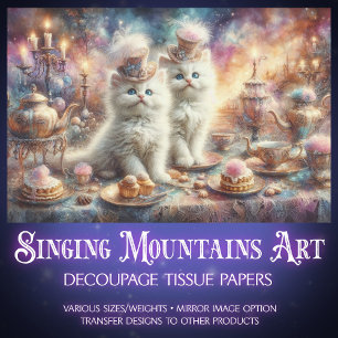 Vintage Victorian Tea Party Cats Decoupage  Tissue Paper