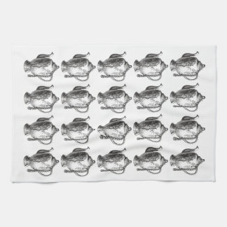 Vintage Victorian Teapot Pattern Tea Towel – Black