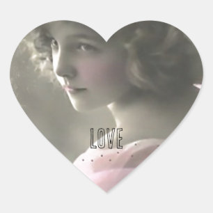 Vintage Victorian Teenage Girl in Pink Love Heart Sticker