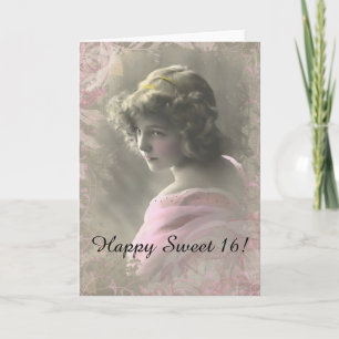 Vintage Victorian Teenage Girl Pink Greeting Card