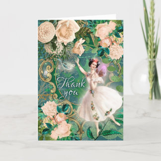 Vintage victorian thank you card. ballerina, fairy card