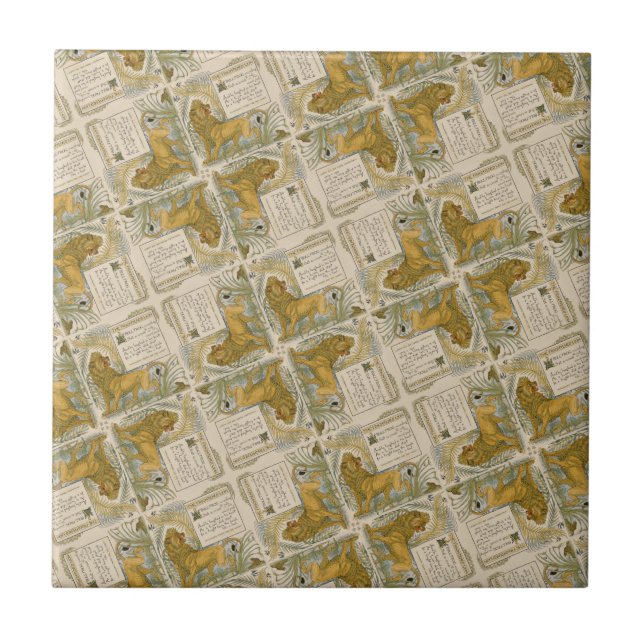 Vintage Victorian The Frightened Lion pattern Tile (Front)