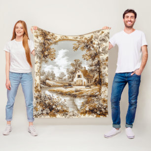Vintage Victorian Toile Country Scene Fleece Blanket