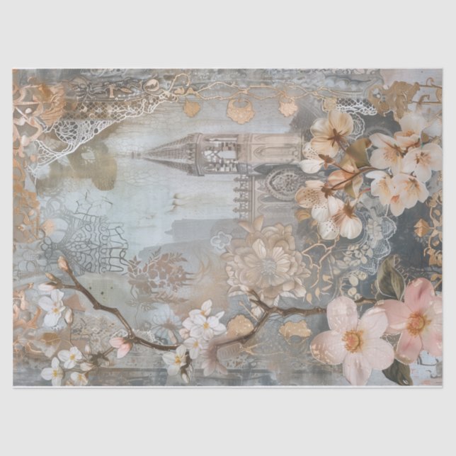 Vintage Victorian Turreted Church Decoupage Tissue Paper (Front)