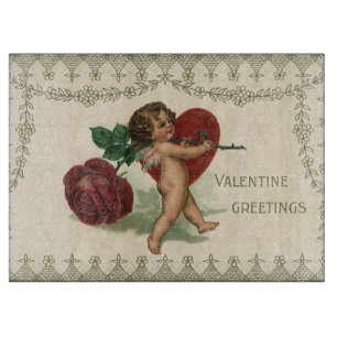 Vintage Victorian Valentine Cherub, Rose and Heart Cutting Board