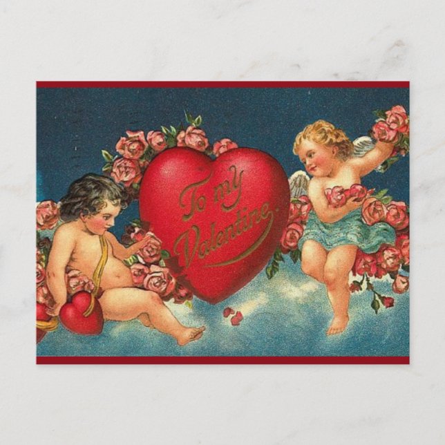 Vintage Victorian Valentine Cherubs Holiday Postcard (Front)