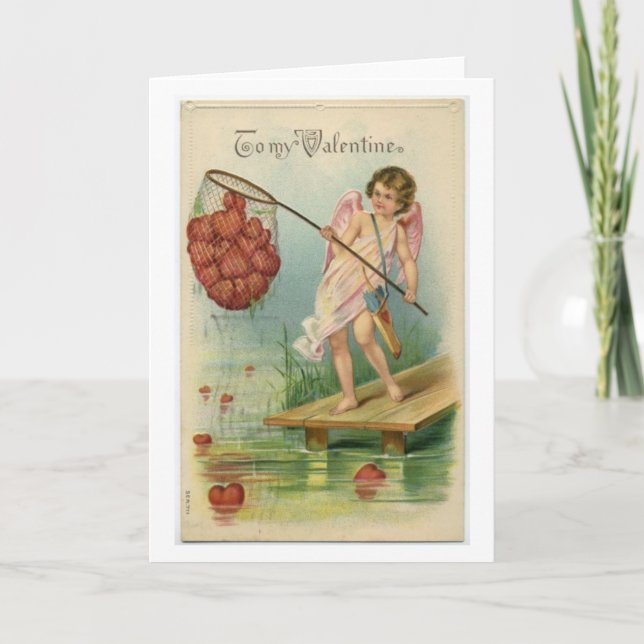 Vintage Victorian Valentine Fisherman Holiday Card (Front)